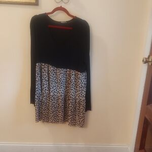 Black Top with Leopard Print Panel